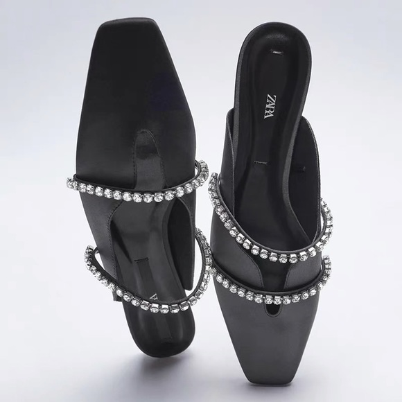 Zara Chain Rhinestone Flat Mules SIZE 37 - Picture 4 of 11